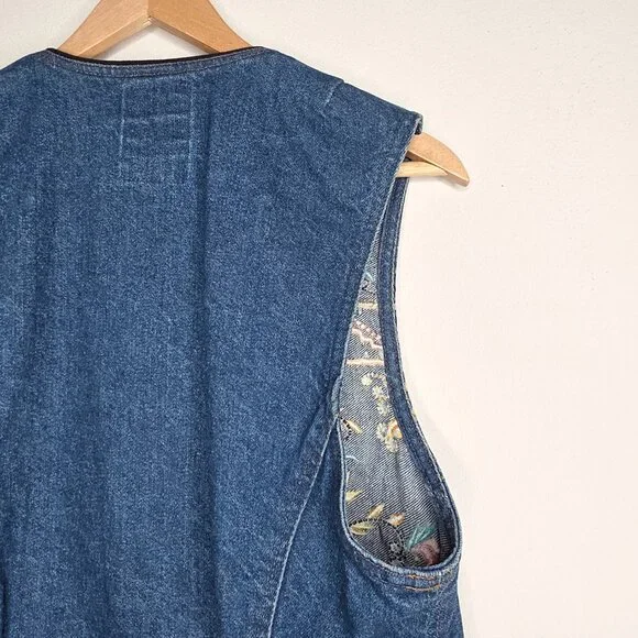 Hairston Roberson Ropa Embroidered Denim Vest Sequin Floral Western Boho Medium - Picture 6 of 6